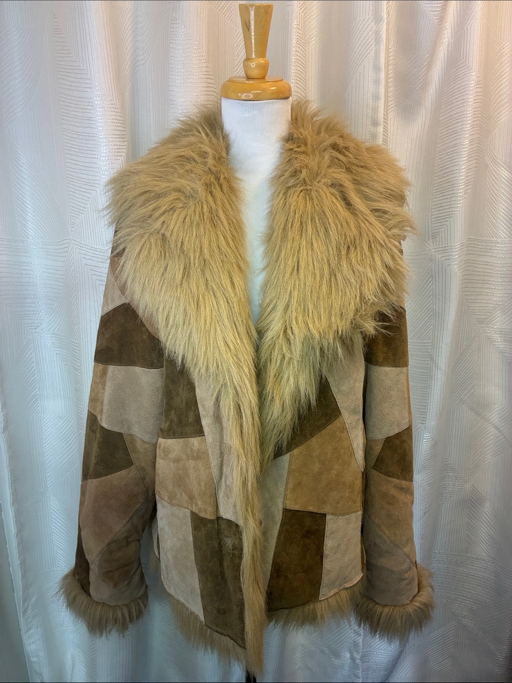 VTG Venezia Patchwork Suede Pennylane Jacket with Faux Fur Trim - Brown/Tan